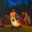 Campfire and old man